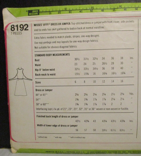 Simplicity Jiffy Pattern 8192 Misses Dress Jumper Size 10 Bust 32.5 Uncut Vtg - Picture 7 of 11
