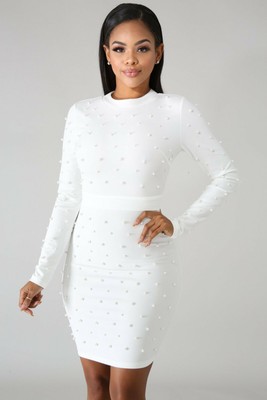 white embellished bodycon dress