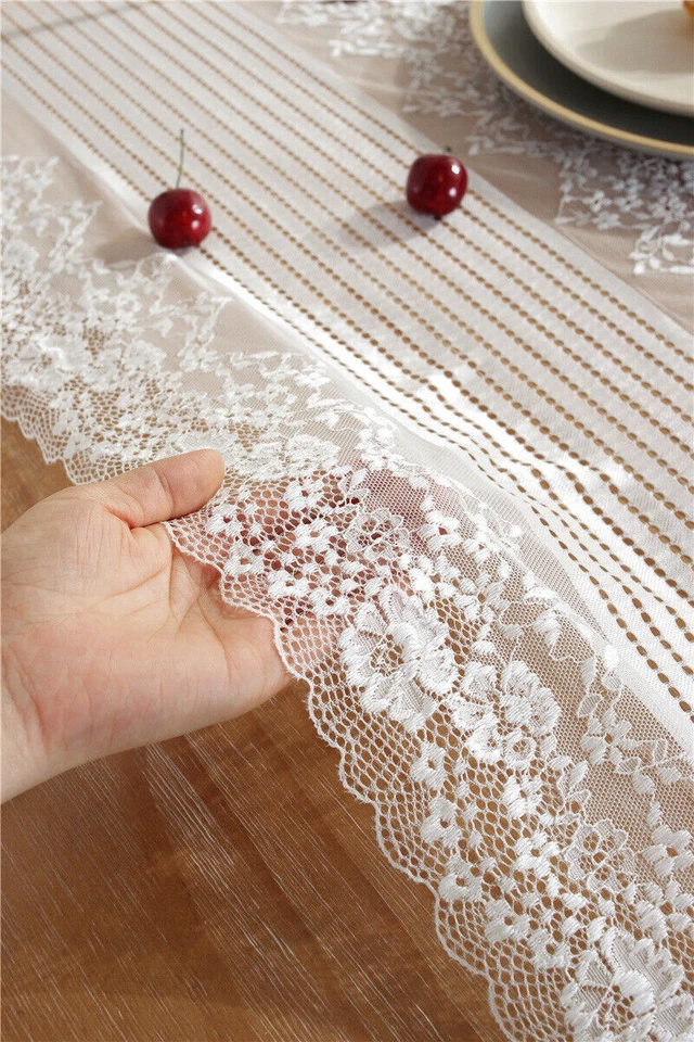 White Vintage Embroidered Lace Table Runner Rectangle Dresser Scarf Wedding - Image 3 of 4