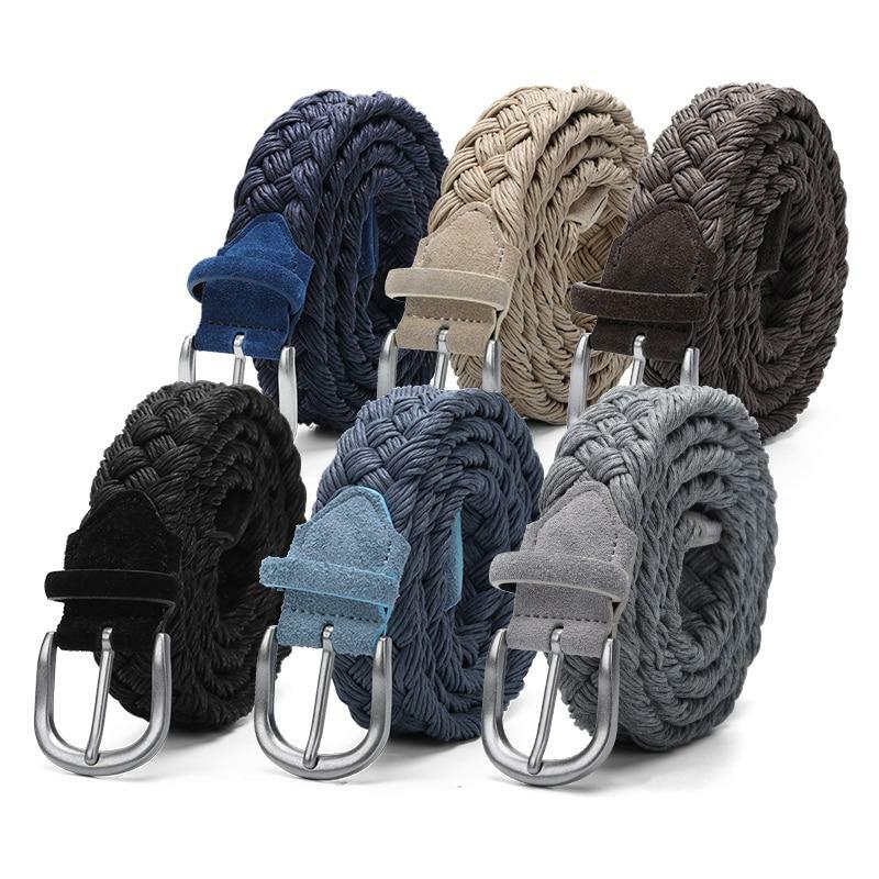 Suede Leather Braided Belt Wax Rope Buckle Knitted Cotton Weave