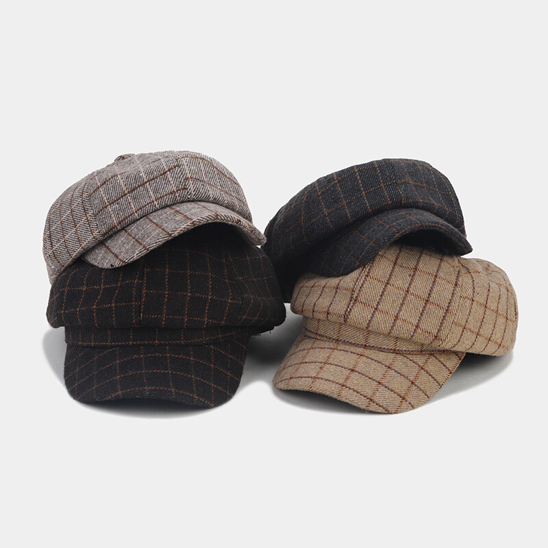 Women Retro Plaid Newsboy Cap 8 Panels Cabbie Beret Hat  display picture 1