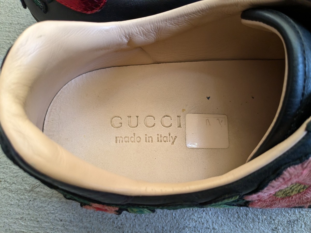 Gucci Ace Sneakers Black Men 8.5 Leather Flower Embroidered