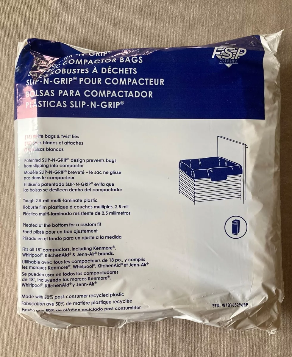 Whirlpool W10165296RP 18 Inch Plastic Trash Compactor Bags 15 Pack W10165296
