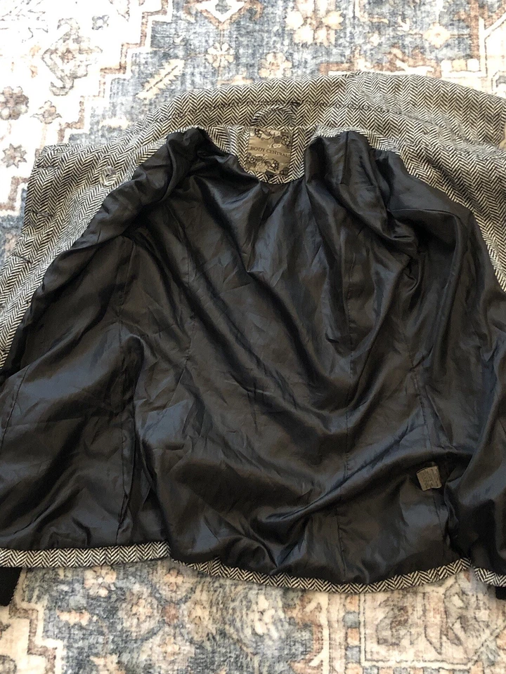 Abrigo Body Central Para Mujer Grande Patrón Blanco y Negro Abrigo Guisante Foto 4 de 4