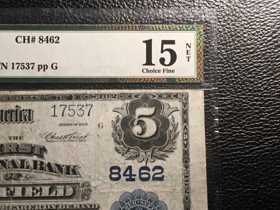 National bank note Garfield New Jersey 11 Large 5.00 Known PMG 15 Net Severed - Image 3 of 4