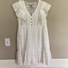 Knox Rose Boho White Prairie Dress Flowy Small Embroidered Lace Tiered NWOT
