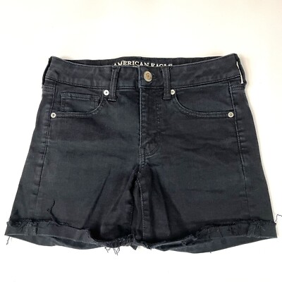 American Eagle Women s 6 MIDI Jean Short Shorts Black Next Level Stretch X #0346