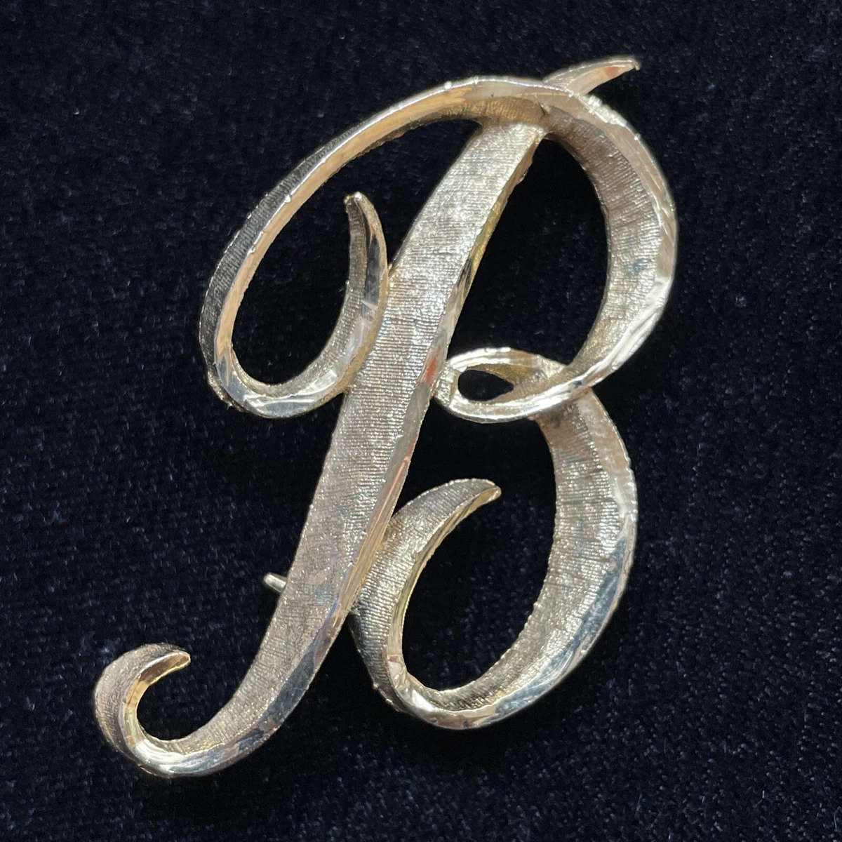 Vtg SIGNED MAMSELLE INITIAL LETTER B script Pin Brooch Gold Plated