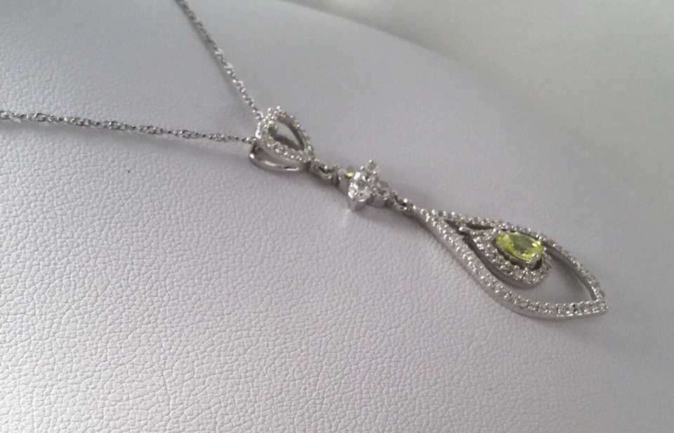 Joyería Vintage Plata Esterlina Collar Cadena Colgante Peridoto Zafiros Blancos Foto 4 de 4