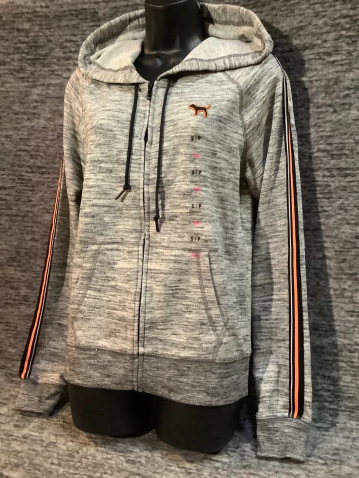 Sudadera con Capucha Victoria's Secret Rosa Perfecta Cremallera Completa Gris Marl Naranja Rayas S Nueva con Etiquetas Foto 4 de 4
