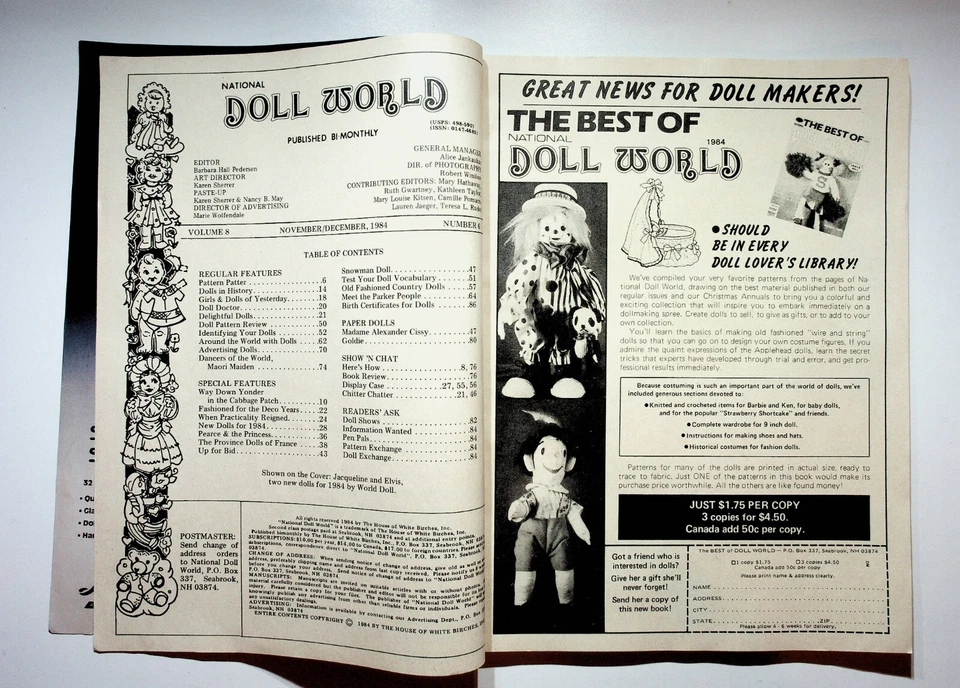 1984 Декабрь National Doll World Magazine Cabbage Patch Parker People Франция - Изображение 2 из 4