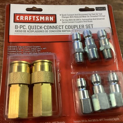 Craftsman 16413 8-Piece 3/8  NPT Quick Connect Coupler Air Fitting Kit(new)