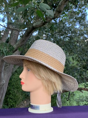 VINCE CAMUTO White Chambray Straw Fedora Panama Hat BRAND  display picture 1