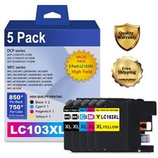 LC103  LC103XL Ink Cartridges 5-Pack: 2BK, 1C, 1M, 1Y for Brother Printers