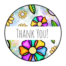 30 THANK YOU FLORAL STICKERS ENVELOPE SEALS LABELS 1.5" ROUND ABSTRACT FLOWERS