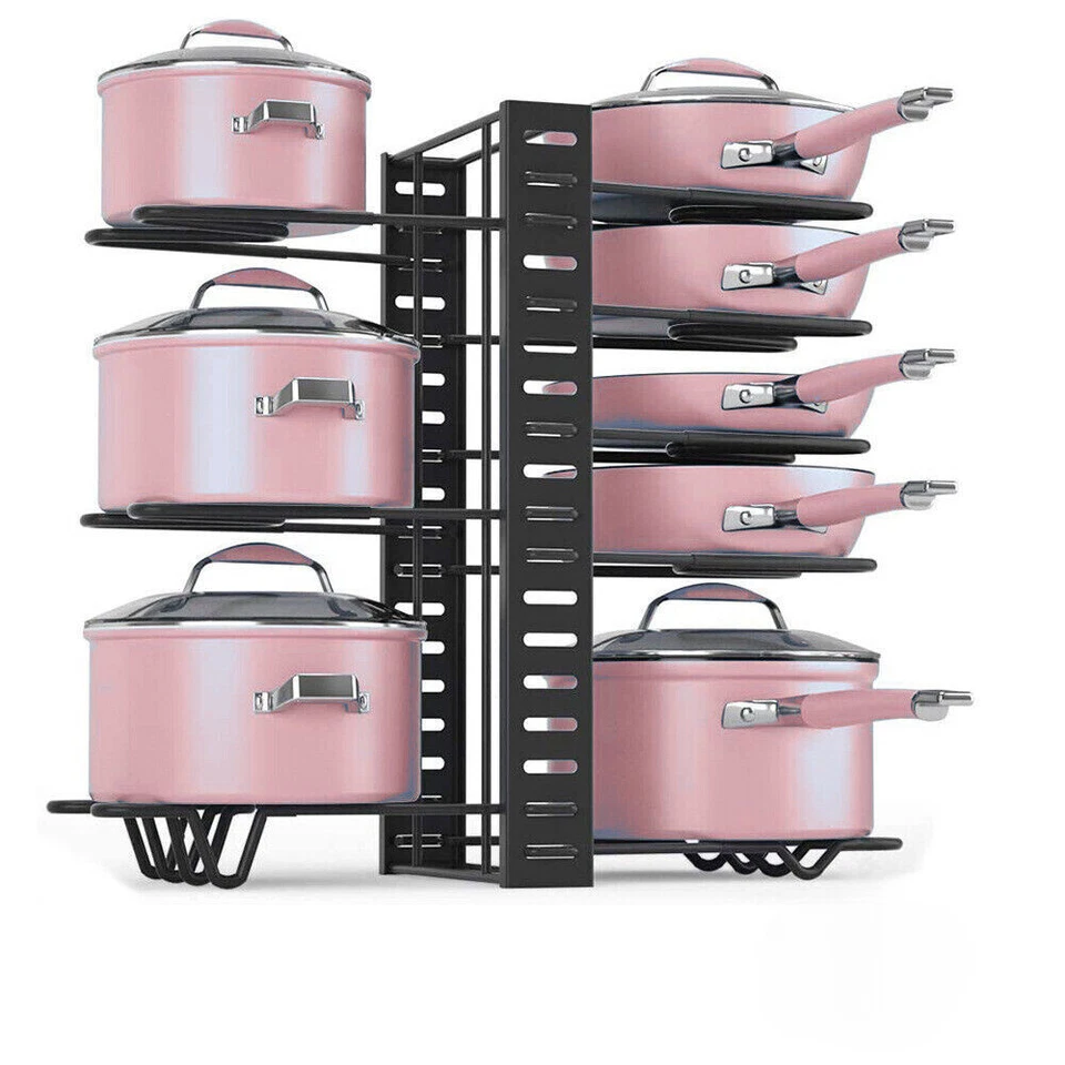 Adjustable 8 Tier Pots and Pans Organizer Rack Pots Holder for Kitchen Cabinet - Image 3 of 4