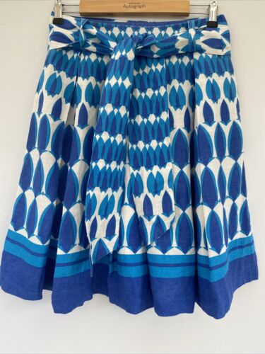 Zara Woman Linen Skirt M 28in Waist Blue Patterned