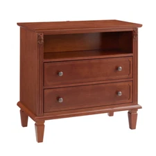 Walnut Nightstand with Charging Station Bedroom End Table with Storage Drawers