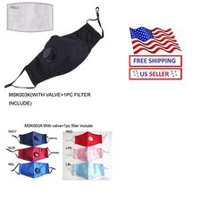 LOT of 1, 2, 6,12--Cotton Washable Face Mask WITH VALVE 1 1 FILTER INCLUDED 