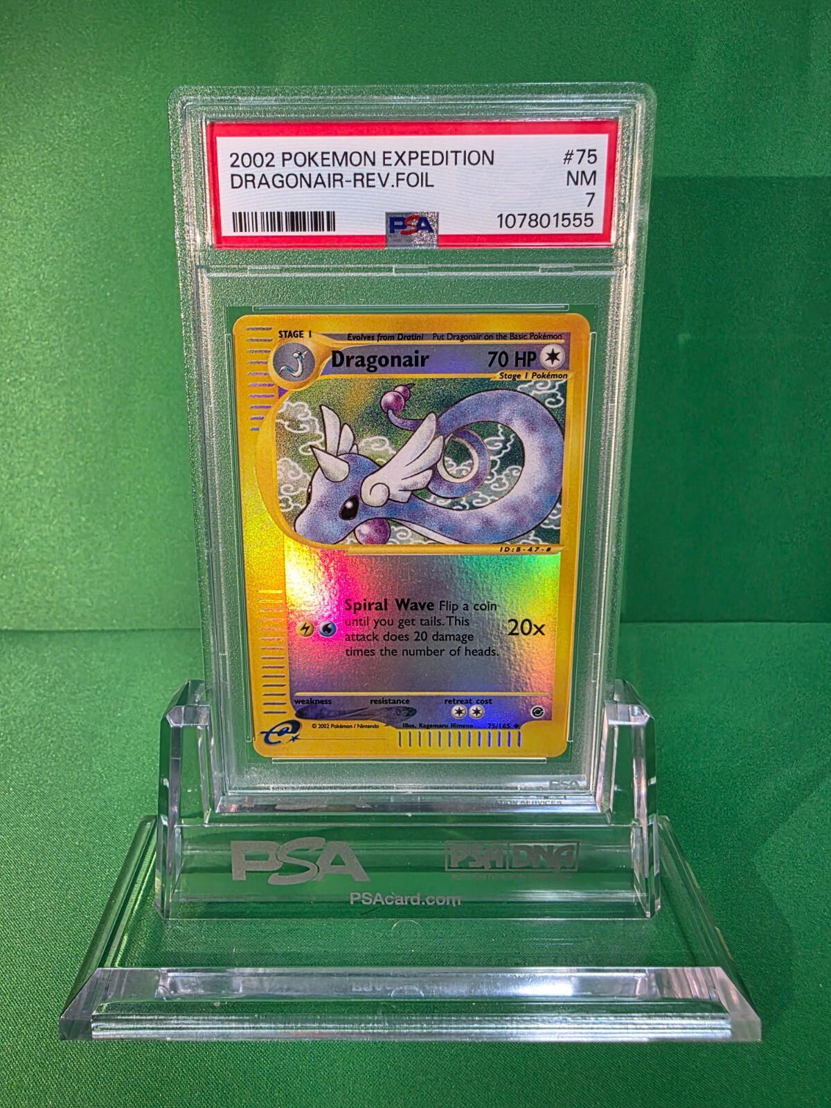 2002 POKEMON EXPEDITION DRAGONAIR REVERSE FOIL 75/165 PSA 7