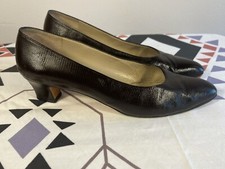Salvatore Ferragamo Luigia Leather Croc Lizard Pumps Heels Dark Brown 9.5