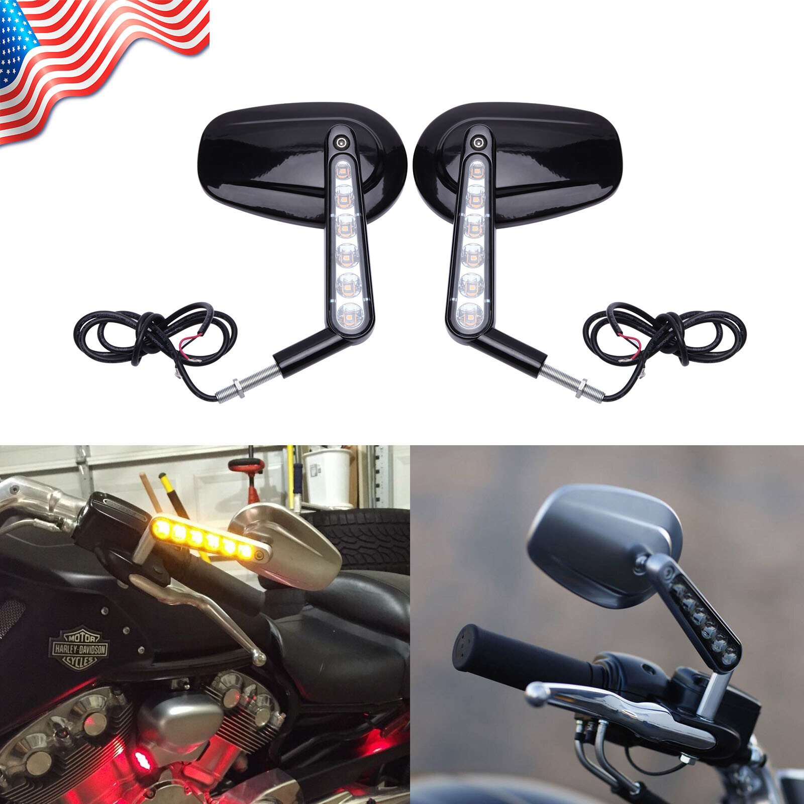 For Harley VROD VROD VRSCF Rear View Mirrors Muscle LED Turn Signals