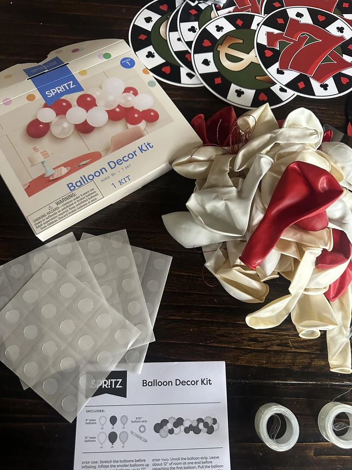 Casino Party Decorations Lot Balloons Streamers Foil Curtains Red Black Decor - Image 2 of 4