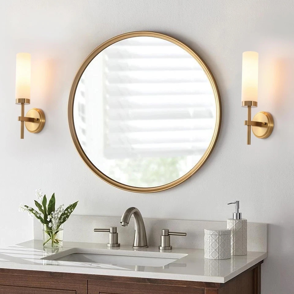 Wall Sconces Set of ,Brass Gold Bathroom Sconces Wall Lighting with White Gla... - Image 2 of 4