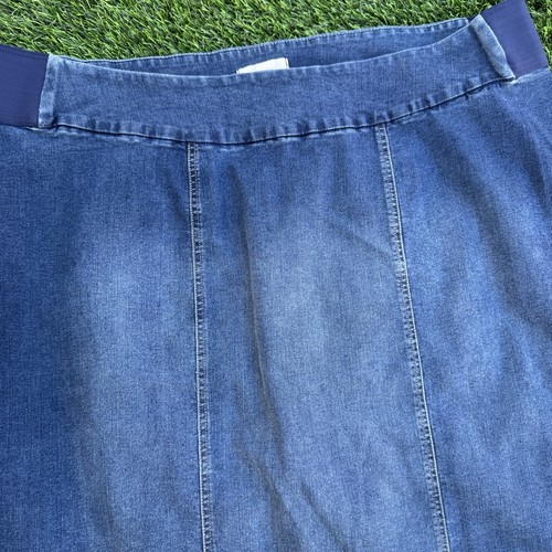 Woman Within 24W Dark Blue Stretch Denim Skirt With Elastic Waistband Midi - Picture 2 of 7