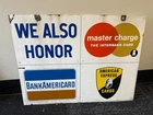 PORCELAIN DOUBLE SIDE GAS STATION CREDIT CARD ADVERTISING SIGN 32"X 24" VINTAGE