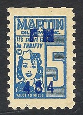 Martin Oil Service Stations Trade Saving Stamp - Five Points (5) - Be Thrifty