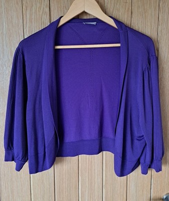 Planet Gr. XL lila seidig Bolero Achselzucken Rand zu Rand Puffärmel Feinstrick Top