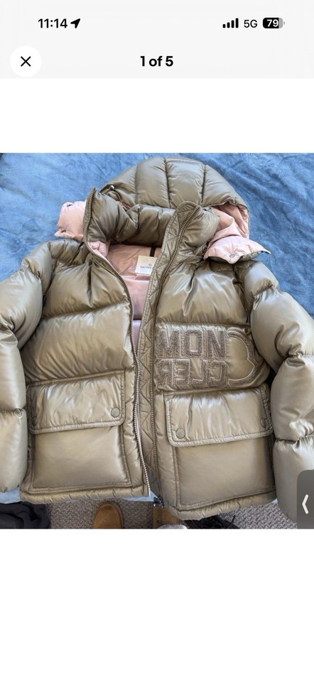 Moncler Women’s Hooded Down Puffer Jacket Full Zip Beige/Pink Size S