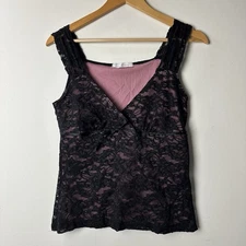Vtg Charlotte Russe Babydoll Tank Top Black Lace Whimsigoth Y2K Fairy Grunge L