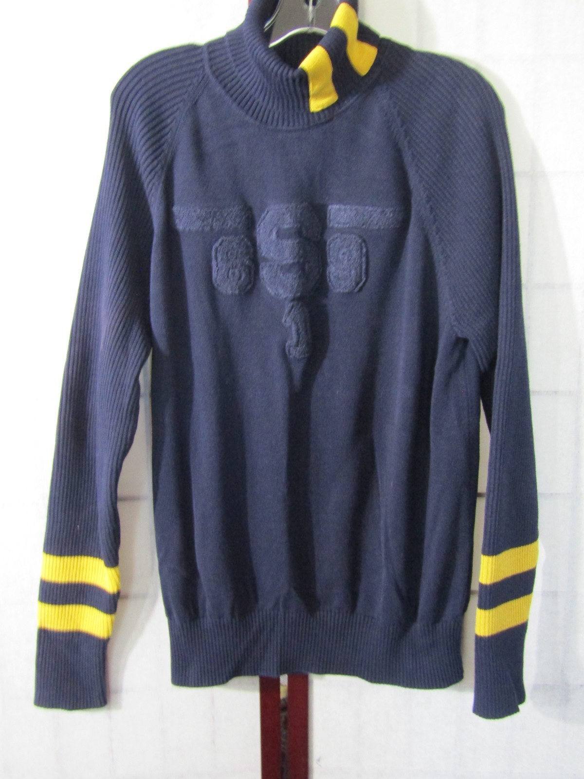 Sean John Turtle Neck Navy Cotton/Acrylic Long Sleeve Knit Sweater Women's L