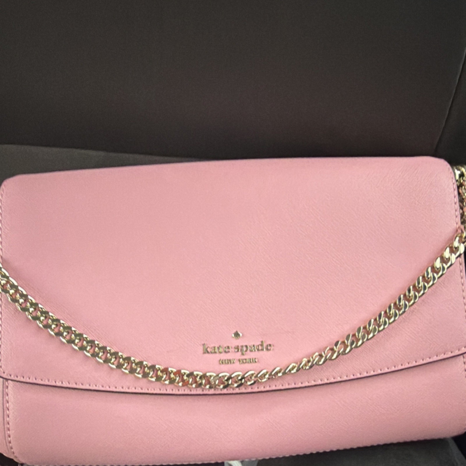 Kate Spade New York Pink Leather Shoulder Bag Gold Chain Hardware Women's Purse