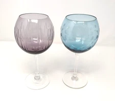 Mikasa Cheers Balloon Wine Glasses Goblets Etched Large set of 2 Purple Blue