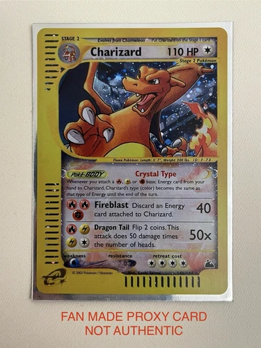 Charizard 146/144 Skyridge Crystal Holo Rare CUST0M Fan Art Card
