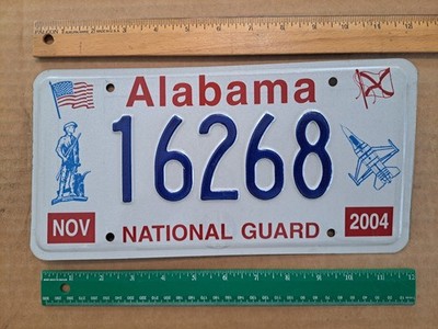 License Plate, Alabama, 2004, National Guard, Guardsman, Jet, Amer. Flag 16268