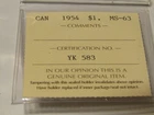 1954 CANADA SILVER $1 DOLLAR...ICCS MS-63