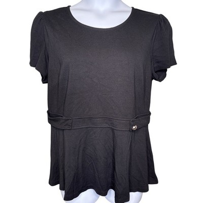 Eloquii Womens Black Puff Sleeve Peplum Top Sz 16 Elevated Basic Stretch Career