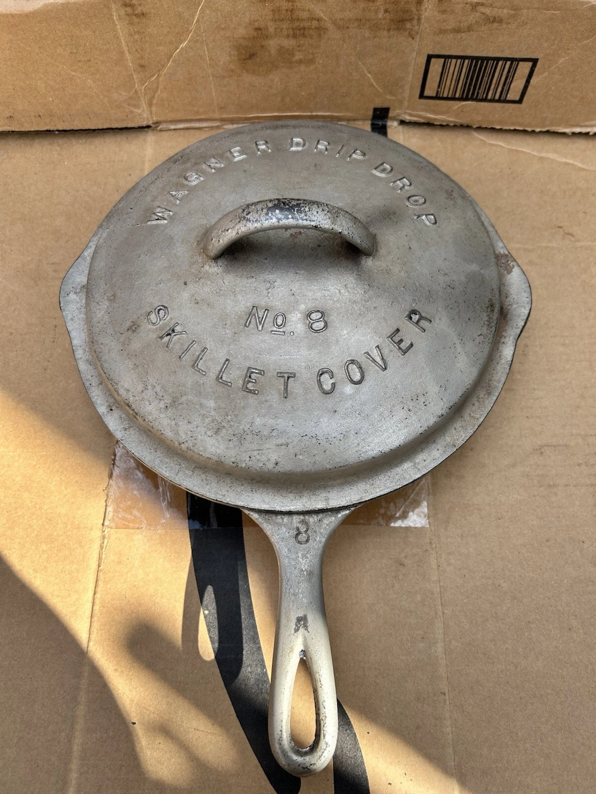 RARE VINTAGE WAGNER WARE SIDNEY -0- CAST IRON SKILLET,1058B,LID 1068E NICKEL