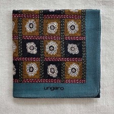 Handkerchief Vintage Cotton Check Black Brown Geometric Floral Pocket Square 18"