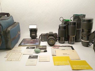 Pentax A3000 Film Camera 4 Lenses & Flash Carrier Bags Included