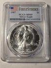 1987 Silver Eagle PCGS MS69 First Strike  BLAST WHITE GEM 2nd Year-Flag Label
