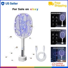 Electric Bug Zapper Racket Metal Plastic 2-in-1 Mosquito Swatter Indoor Outdoor