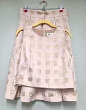 Eliza J Women's 10 Pink Check Satin 2pc Set Pleated Skirt & Zip Top