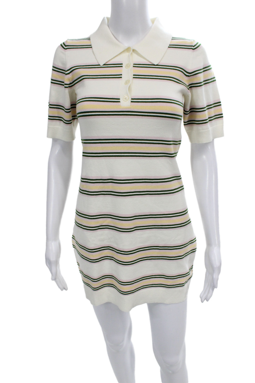 Reformation Womens Striped Collared Short Sleeve Tunic Dress White Size XSFree Shipping in US $100+ Orders | $6.95 Orders Below
