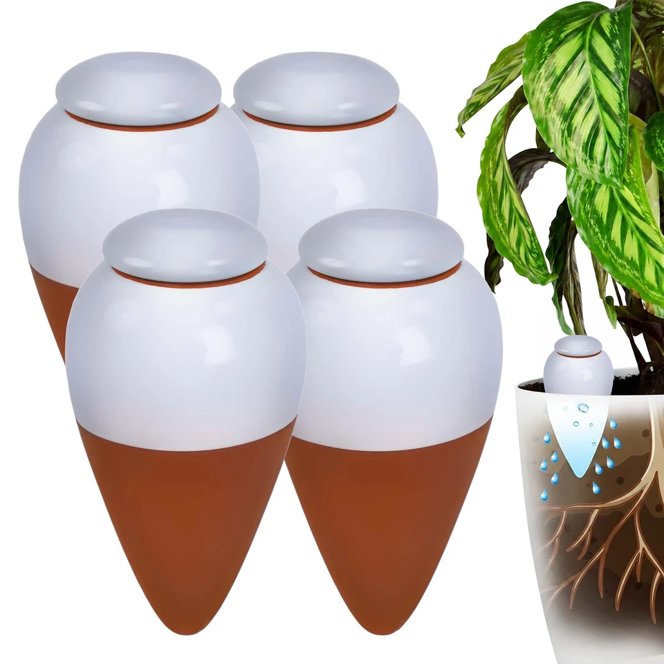 Cônes d'arrosage en terre cuite pour plantes - Ensemble avec couvercles - Photo 3/4