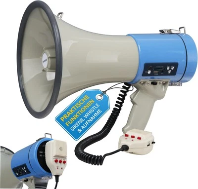 MCGREY Megaphone Portable 1000m Sirene Enregistrement Reproduction USB SD MP3 Aux 80W